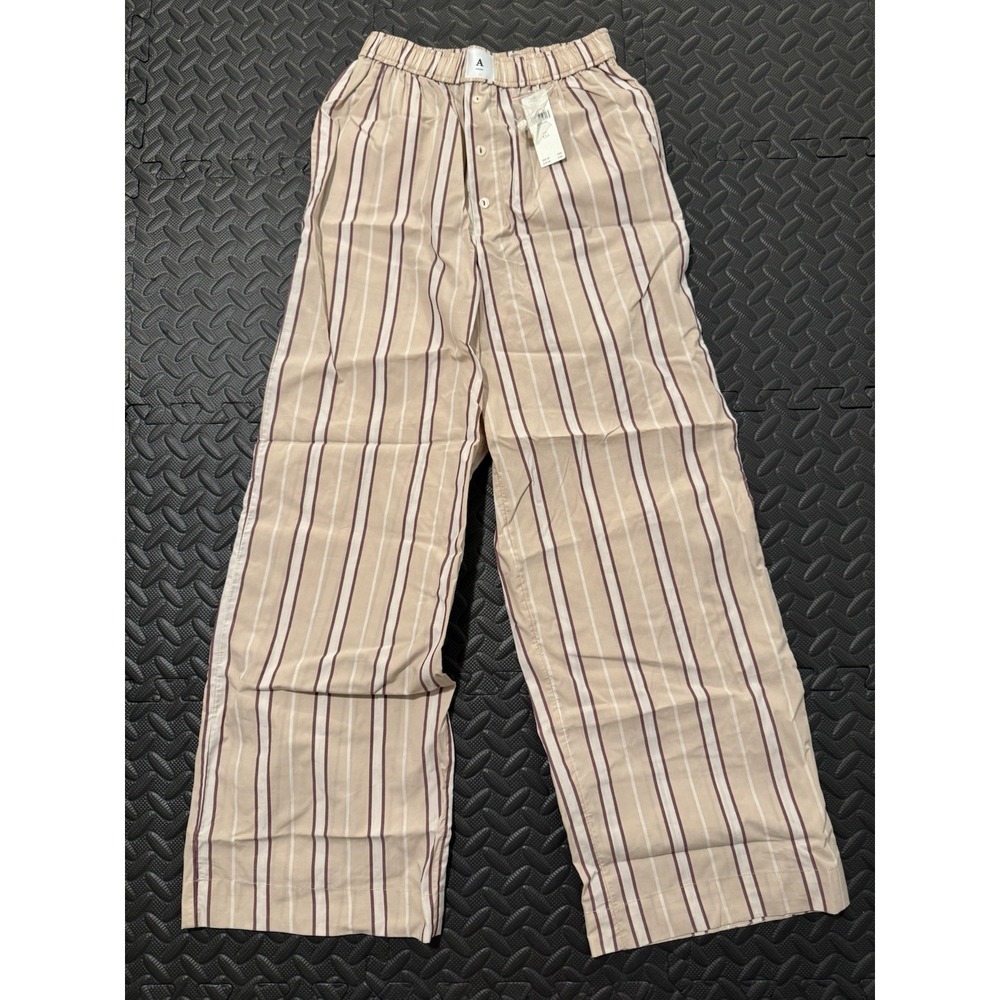 Anthropologie Wren Boxer Pants Sz XXS Beige Stripe Holiday Gift Old Money Gift